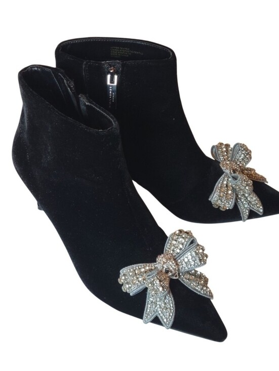 Kurt Geiger Shoes - Kurt Geiger sz 38 Belgravia Bow Black Velvet Pointed Toe Ankle Boot Rhinestone